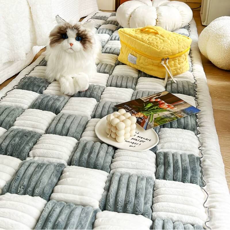 Creamy Checkered Square Pet Mat | Comfy Bed & Couch Cover For Your Furry Friend