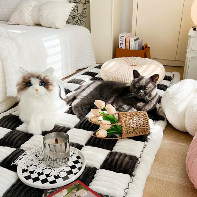 Creamy Checkered Square Pet Mat | Comfy Bed & Couch Cover For Your Furry Friend