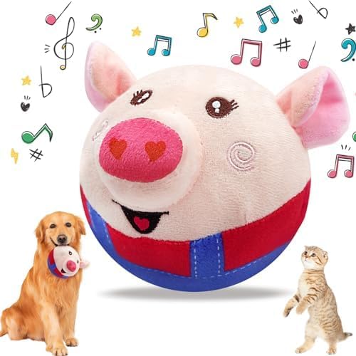 Squeaky Dog Toys with Automatic Rolling Jumping Wiggling