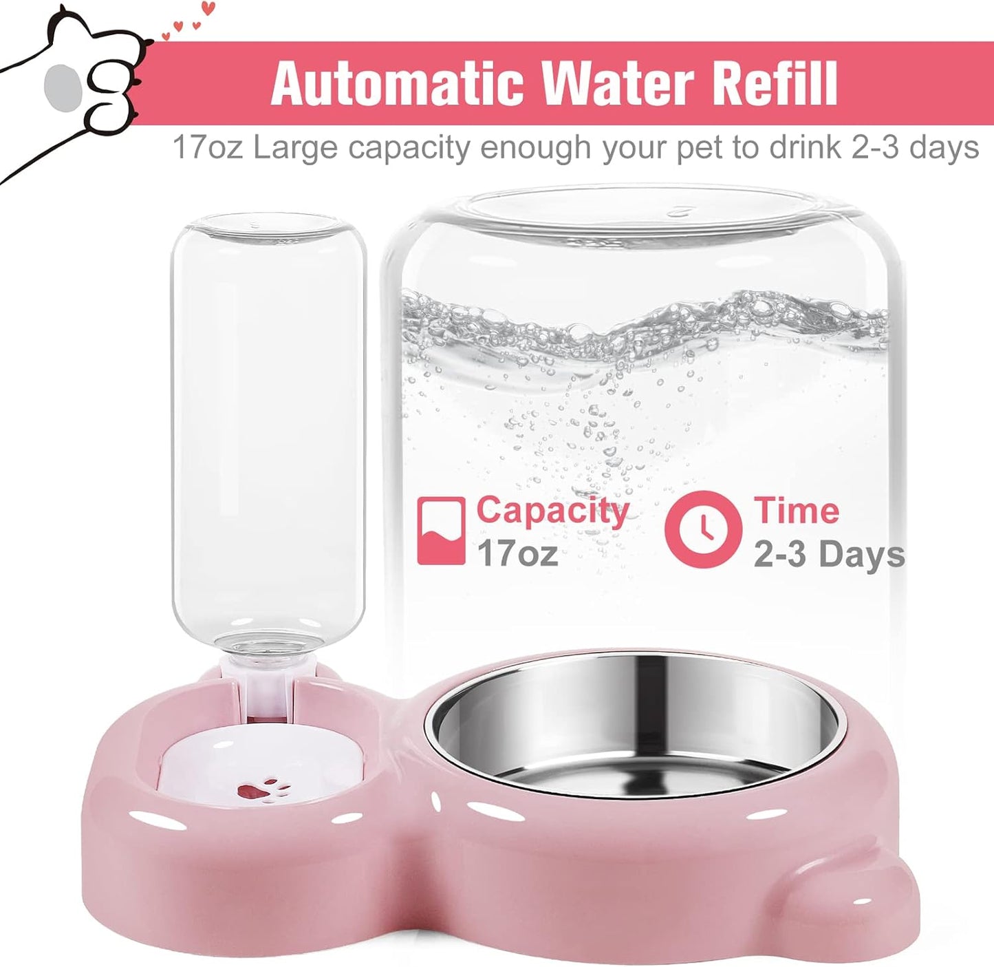 Small Dog Bowls, Food and Water Bowl Set with Water Dispenser