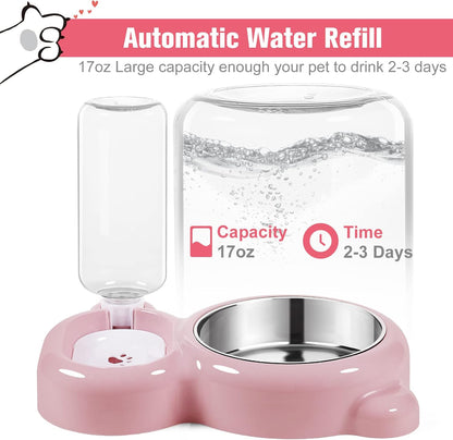 Small Dog Bowls, Food and Water Bowl Set with Water Dispenser