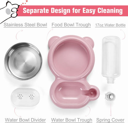 Small Dog Bowls, Food and Water Bowl Set with Water Dispenser