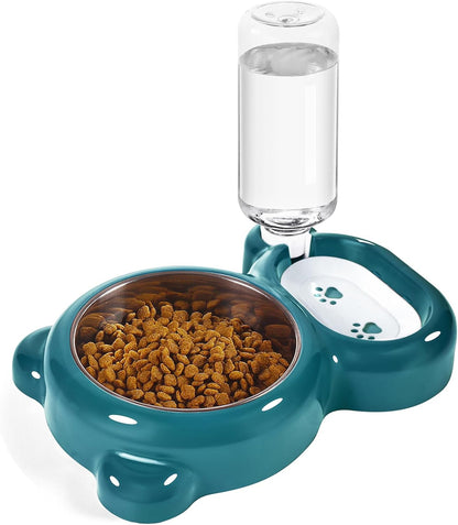 Small Dog Bowls, Food and Water Bowl Set with Water Dispenser