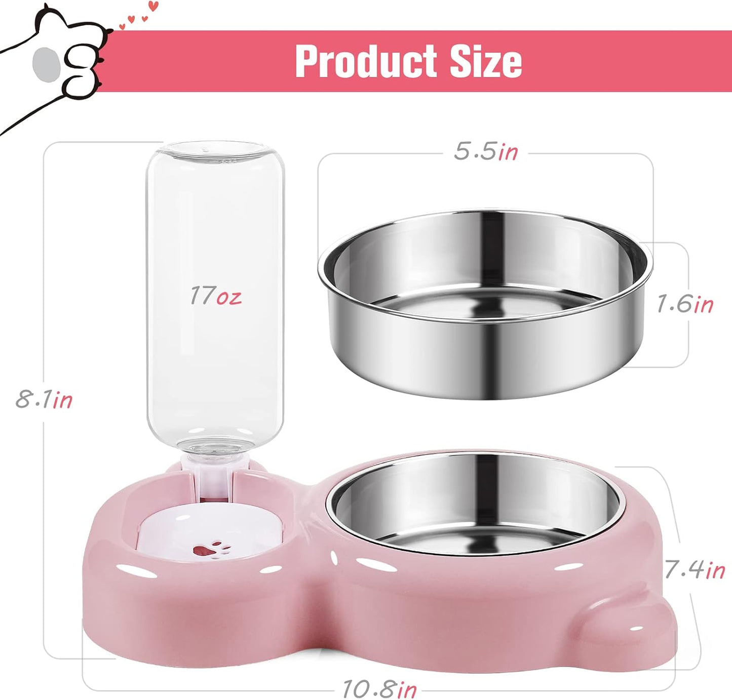 Small Dog Bowls, Food and Water Bowl Set with Water Dispenser