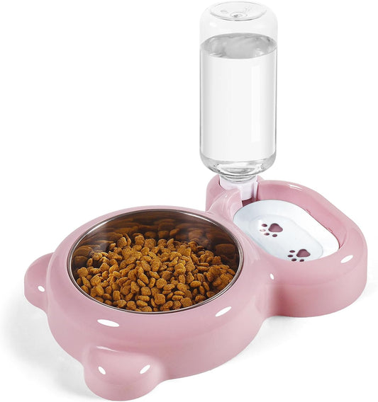 Small Dog Bowls, Food and Water Bowl Set with Water Dispenser