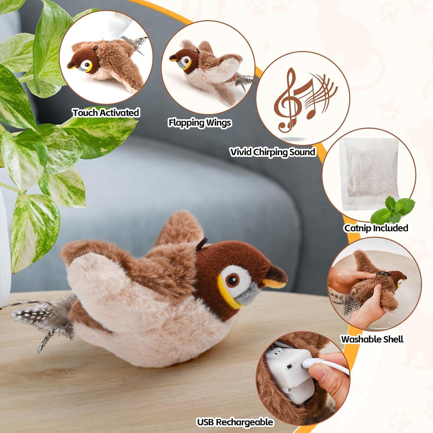 Interactive Chirping & Flapping Toy for Pets