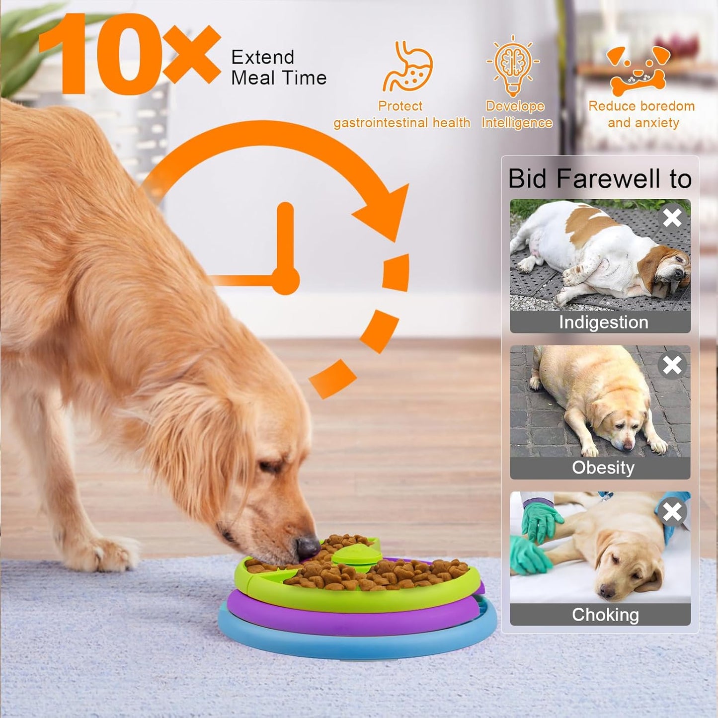 Slow Feeder Dog Bowl 3 Levels, Dog Food Puzzle Feeder