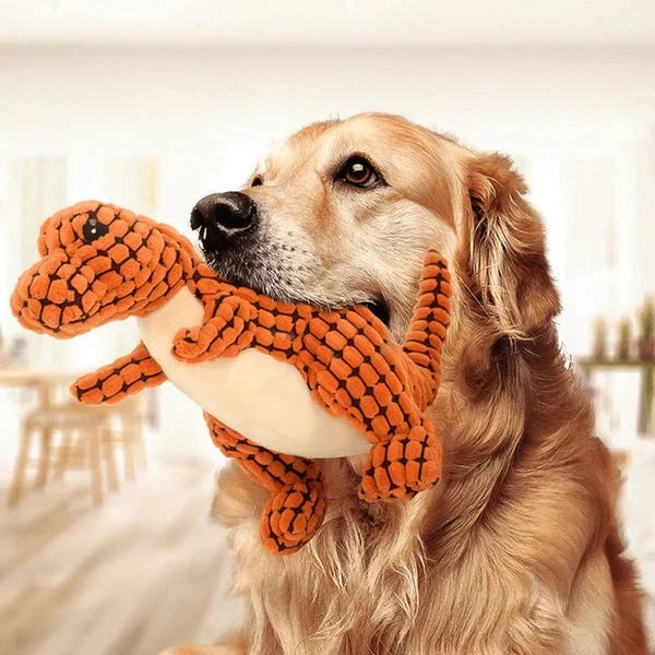 Indestructible Plush Dog Toy for Heavy Chewers - Dino