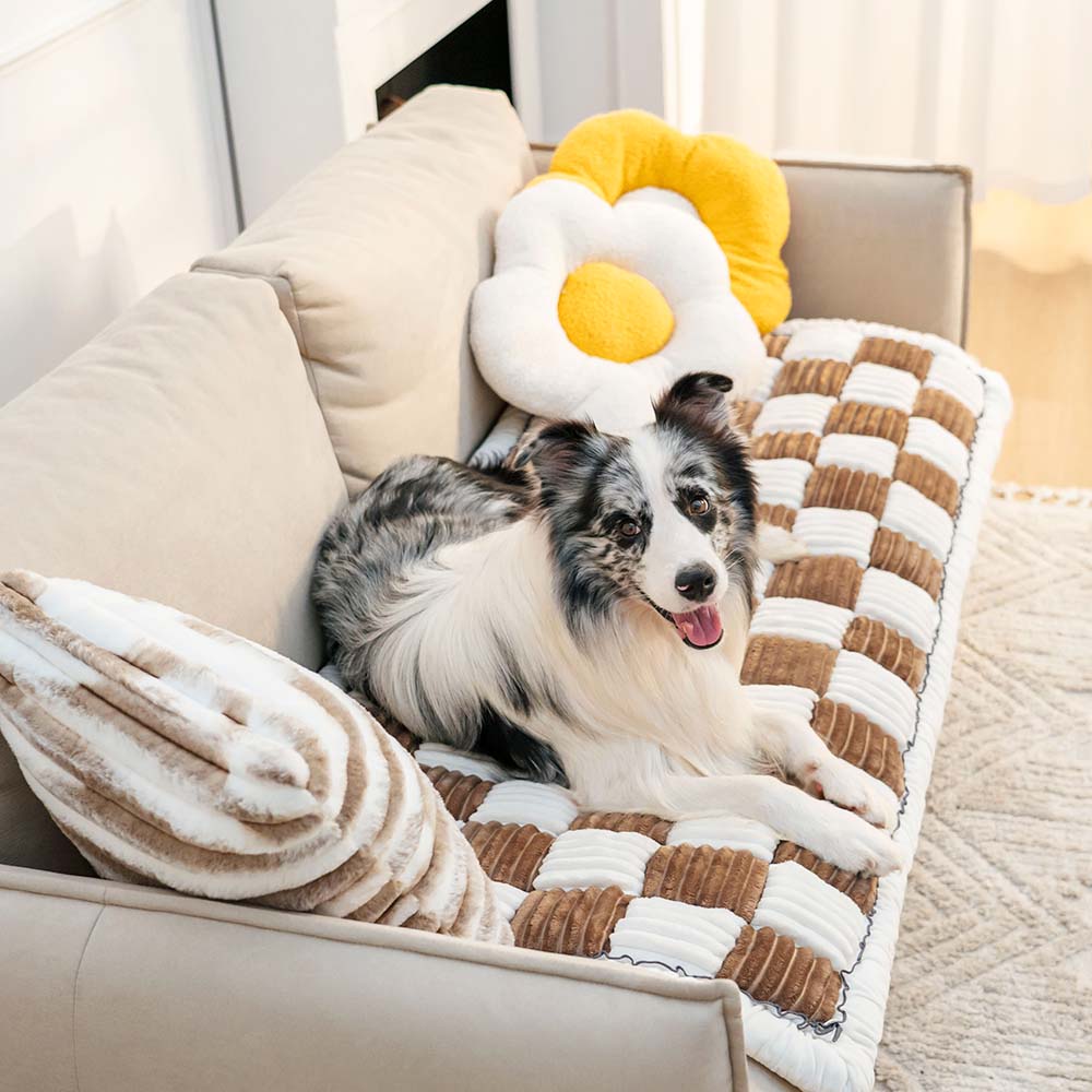 Creamy Checkered Square Pet Mat | Comfy Bed & Couch Cover For Your Furry Friend