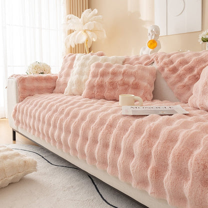 Cosy Plush Solid Colour Non-slip Sofa Cover