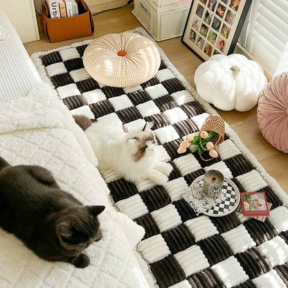 Creamy Checkered Square Pet Mat | Comfy Bed & Couch Cover For Your Furry Friend