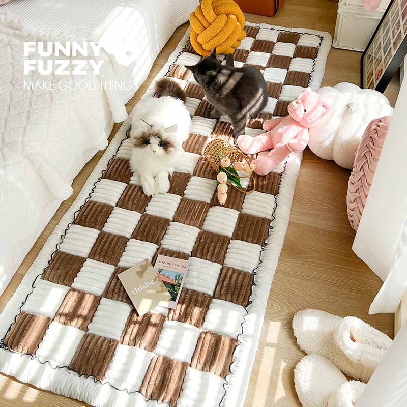 Creamy Checkered Square Pet Mat | Comfy Bed & Couch Cover For Your Furry Friend