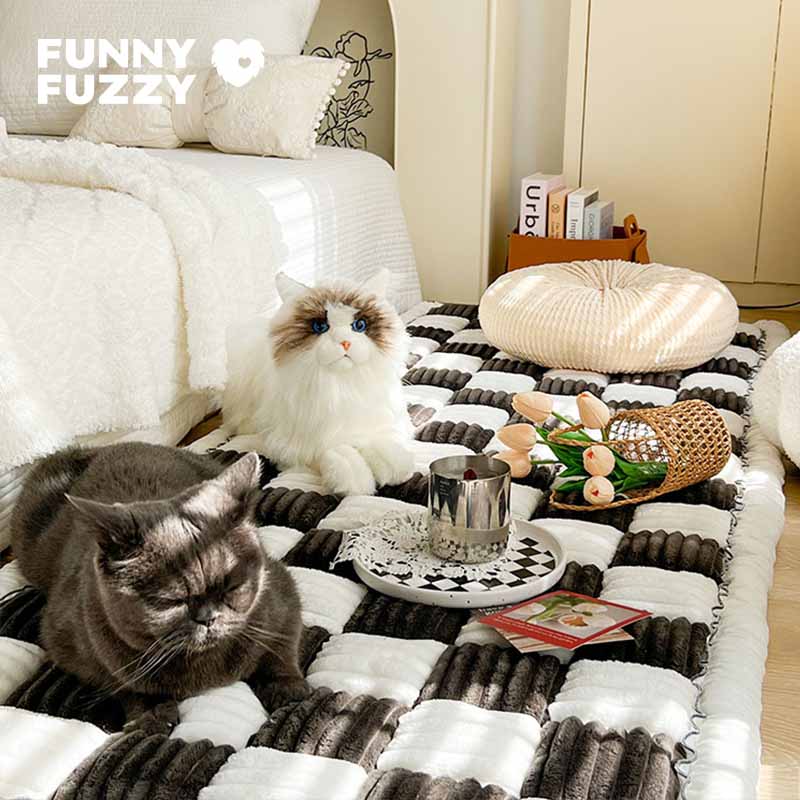 Creamy Checkered Square Pet Mat | Comfy Bed & Couch Cover For Your Furry Friend