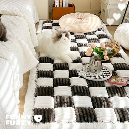 Creamy Checkered Square Pet Mat | Comfy Bed & Couch Cover For Your Furry Friend