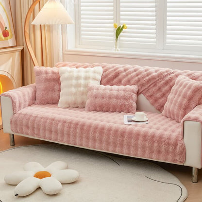 Cosy Plush Solid Colour Non-slip Sofa Cover