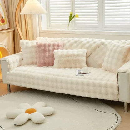 Cosy Plush Solid Colour Non-slip Sofa Cover